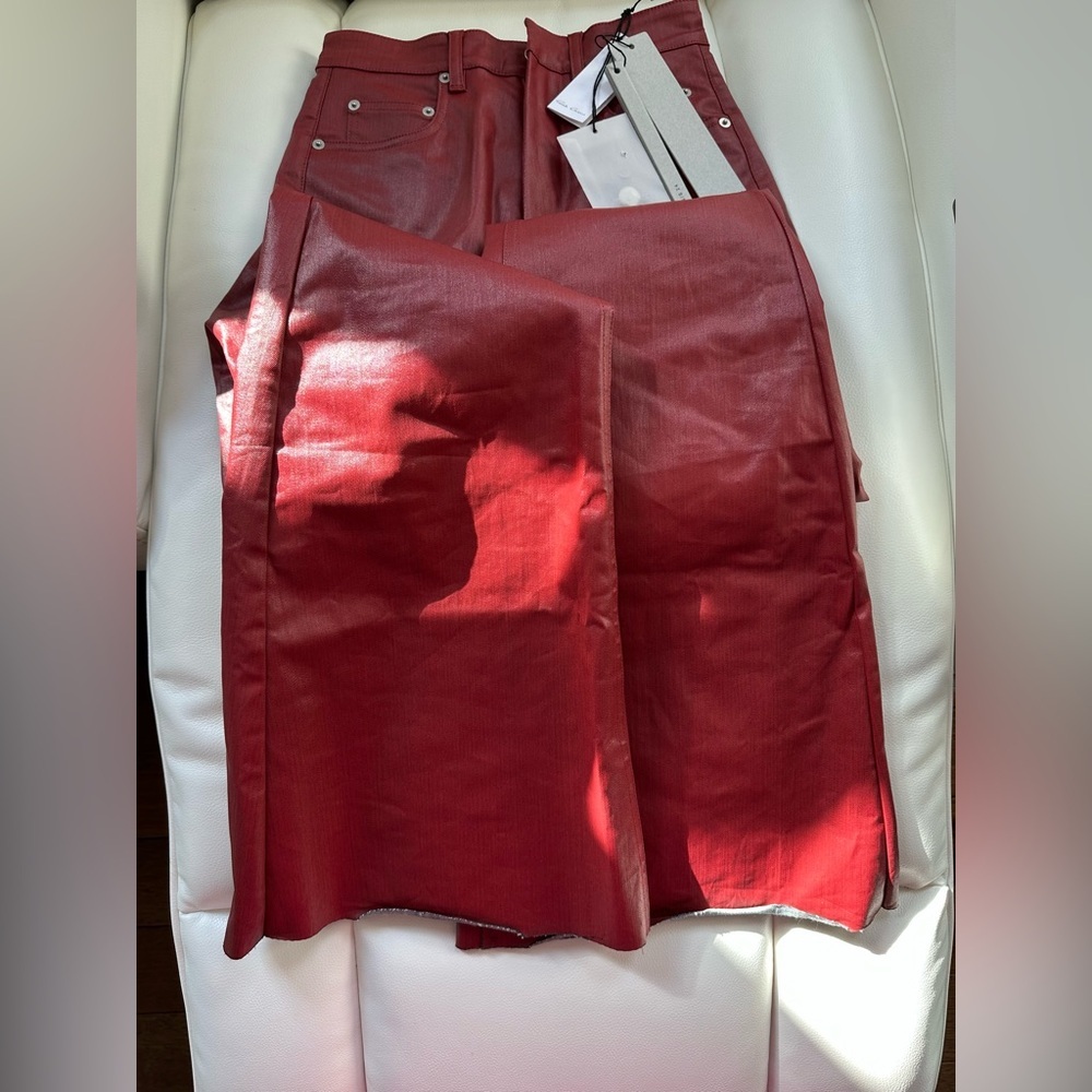 NWT Rick Owens Bolan High-rise coated Denim Jeans Cardinal Red Size 25 Burgundy - Picture 5 of 11